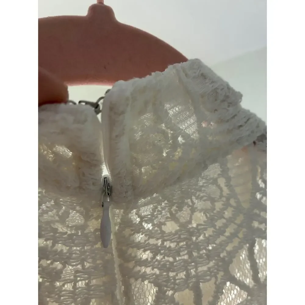 Lulus White/Off-White Lace Maxi Bridal Wedding Dress High Neck Long Sleeve Small - Picture 7 of 14
